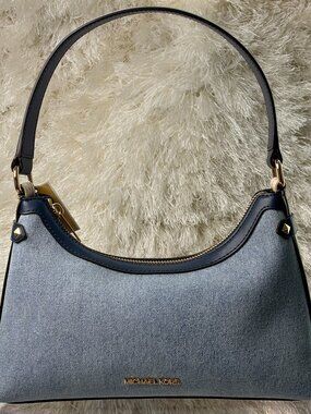 Michael Kors Maeve MD Pouchette in Demin & Leather (Brand New)